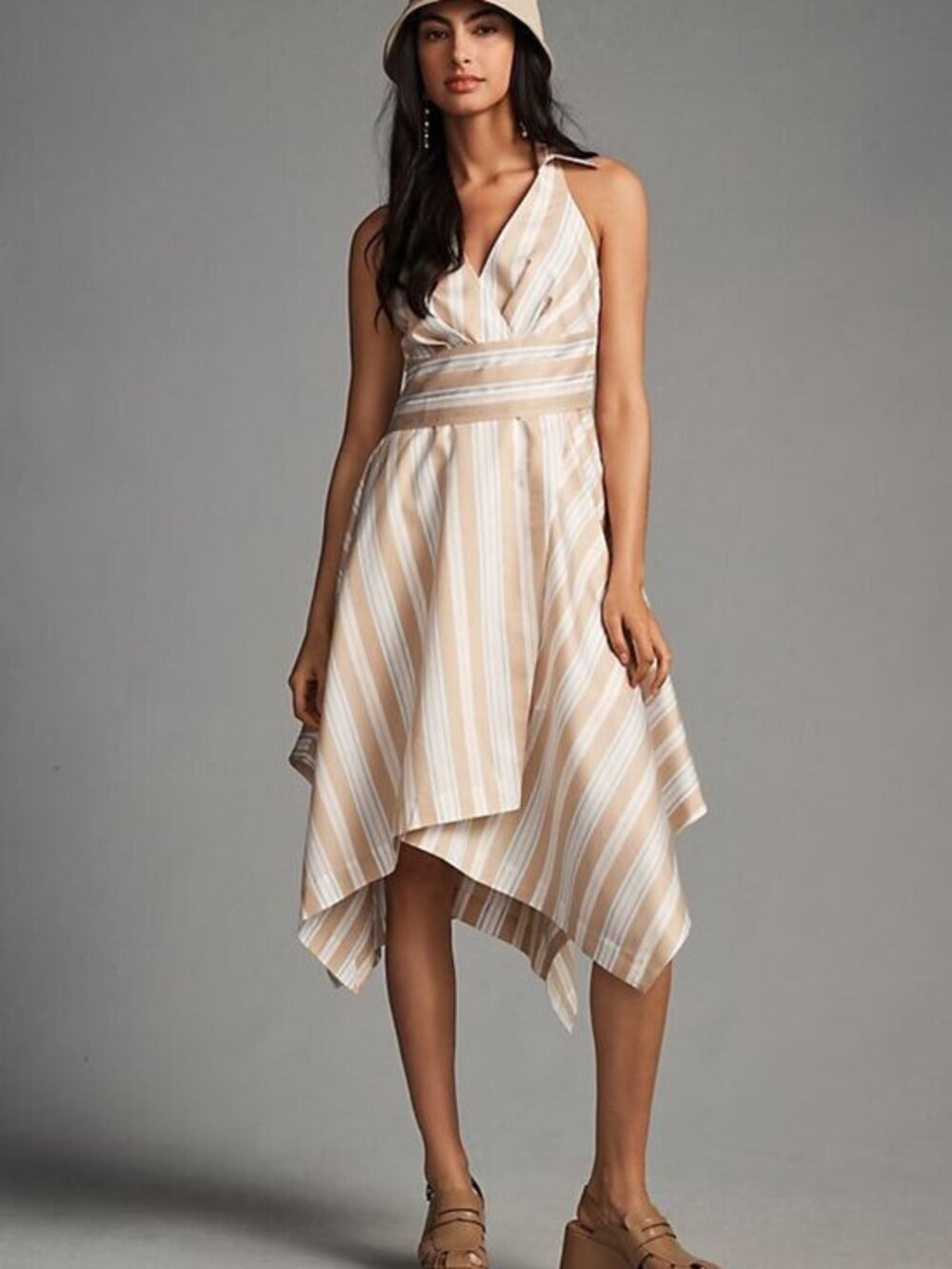 Maeve Anthropologie Striped Shirt Dress Size 10 Sleeveless Collared Asymmetrical